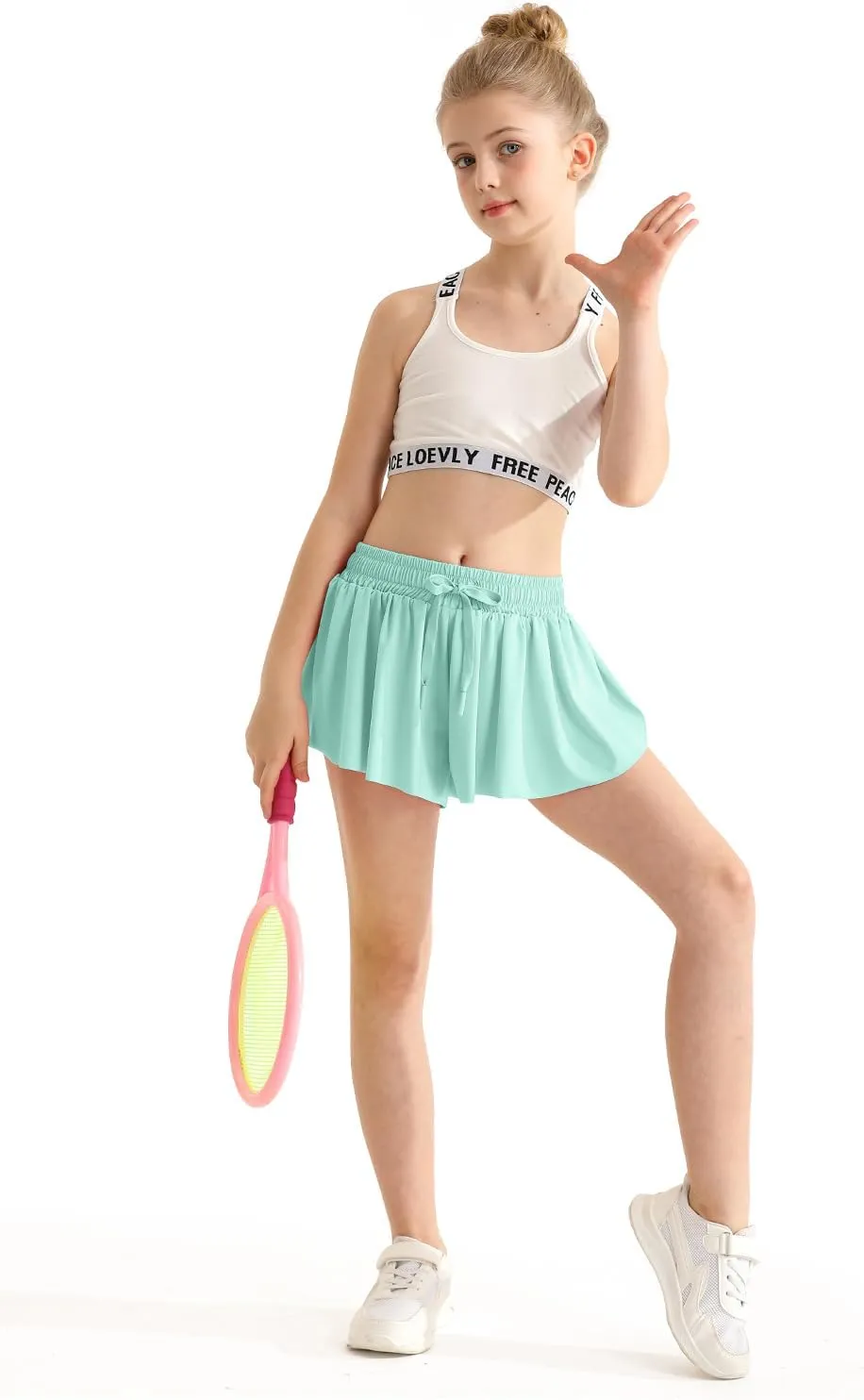 Girls Athletic Flowy Shorts with Spandex Liner 2-in-1 Kids Butterfly Short for Running,Sports,Fitness,Tennis