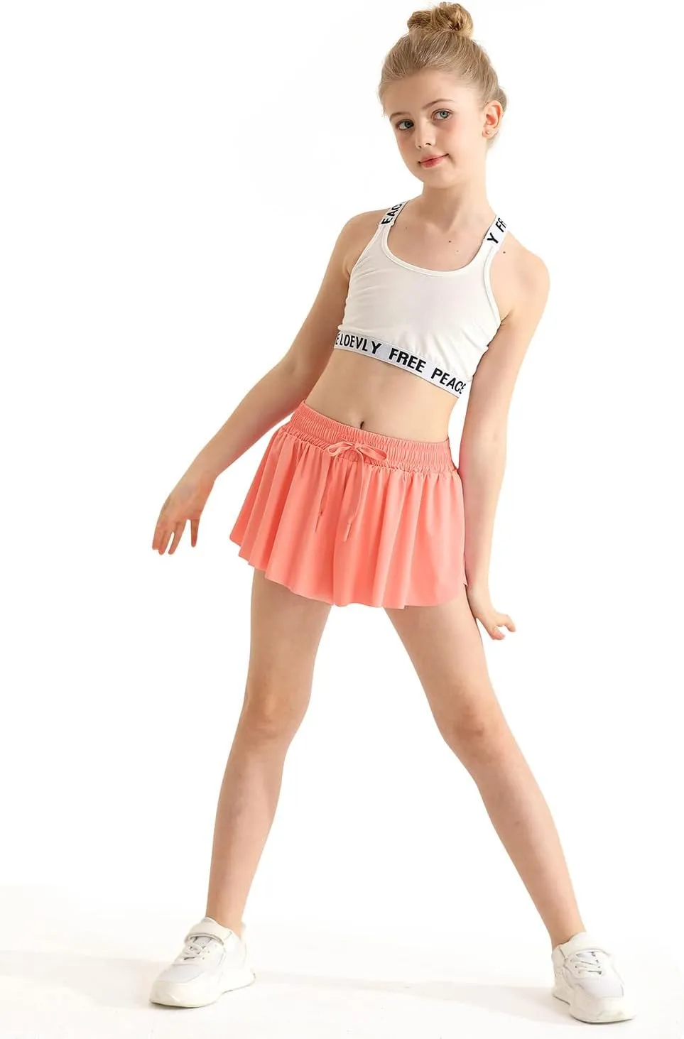 Girls Athletic Flowy Shorts with Spandex Liner 2-in-1 Kids Butterfly Short for Running,Sports,Fitness,Tennis