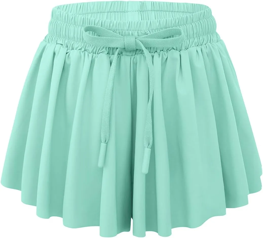 Girls Athletic Flowy Shorts with Spandex Liner 2-in-1 Kids Butterfly Short for Running,Sports,Fitness,Tennis
