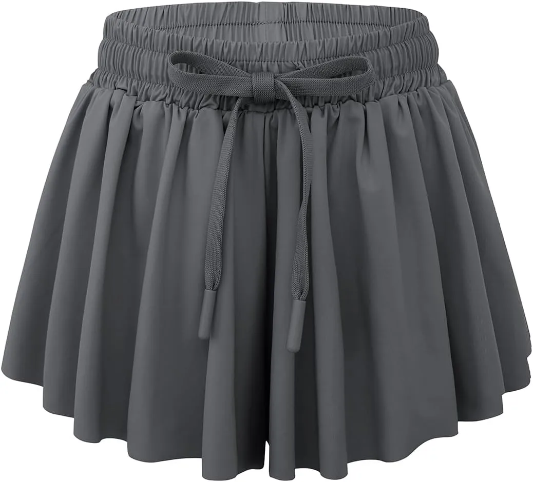 Girls Athletic Flowy Shorts with Spandex Liner 2-in-1 Kids Butterfly Short for Running,Sports,Fitness,Tennis