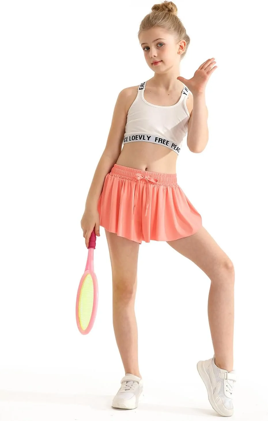 Girls Athletic Flowy Shorts with Spandex Liner 2-in-1 Kids Butterfly Short for Running,Sports,Fitness,Tennis