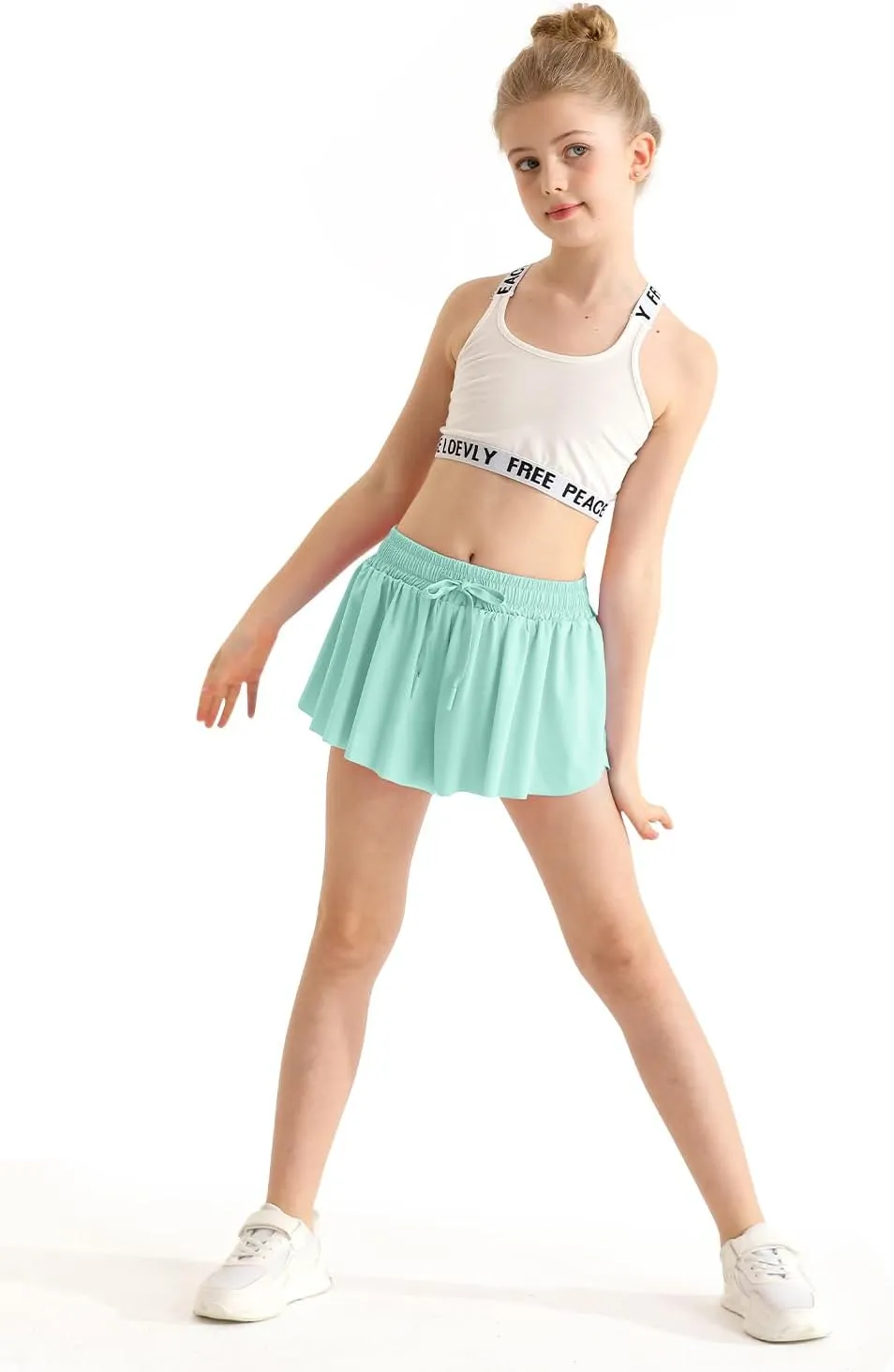 Girls Athletic Flowy Shorts with Spandex Liner 2-in-1 Kids Butterfly Short for Running,Sports,Fitness,Tennis