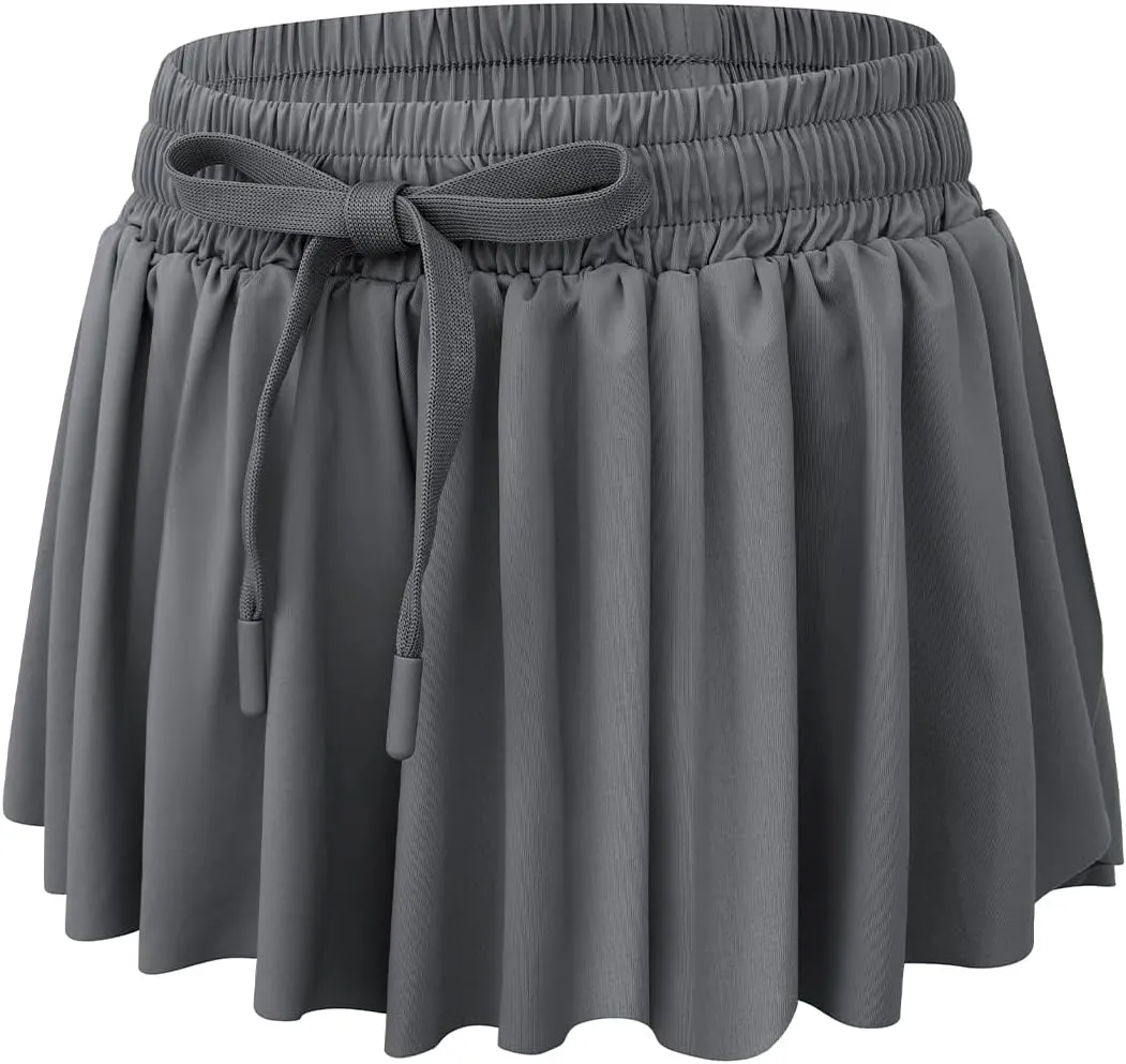 Girls Athletic Flowy Shorts with Spandex Liner 2-in-1 Kids Butterfly Short for Running,Sports,Fitness,Tennis