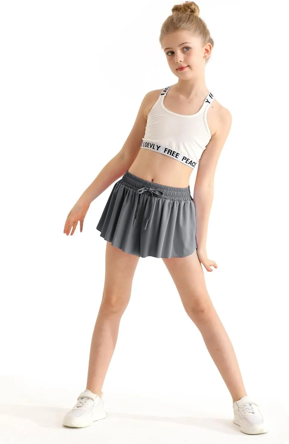 Girls Athletic Flowy Shorts with Spandex Liner 2-in-1 Kids Butterfly Short for Running,Sports,Fitness,Tennis