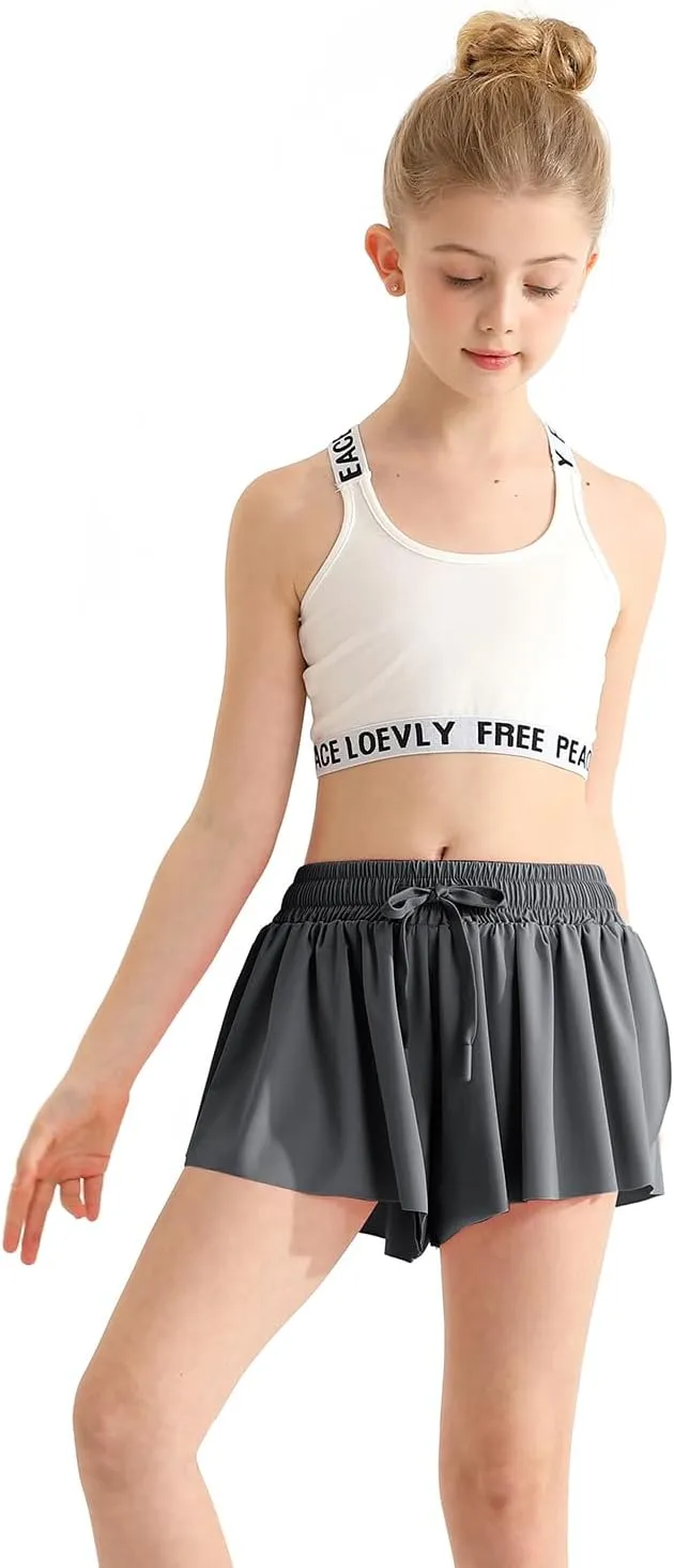 Girls Athletic Flowy Shorts with Spandex Liner 2-in-1 Kids Butterfly Short for Running,Sports,Fitness,Tennis