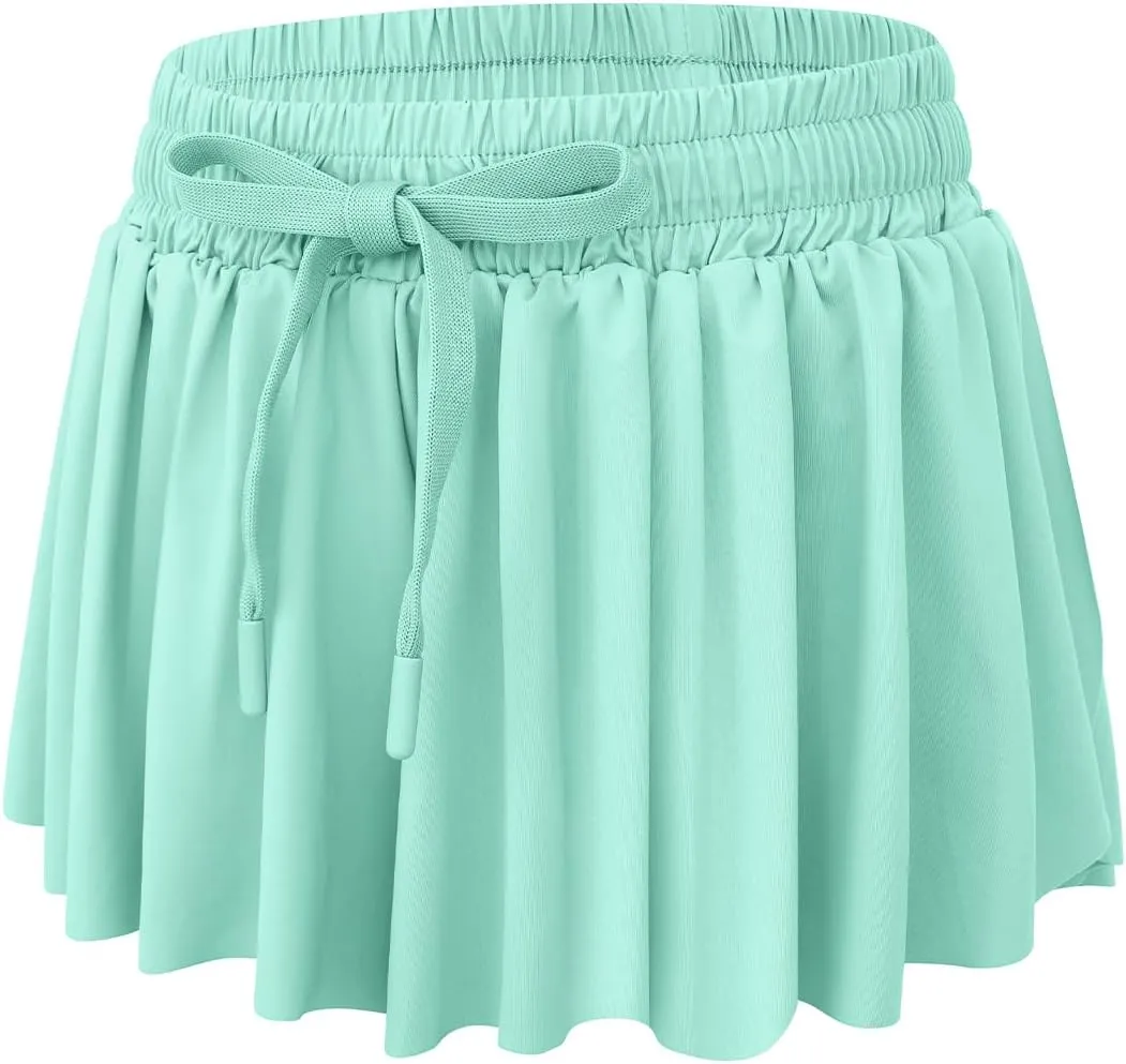 Girls Athletic Flowy Shorts with Spandex Liner 2-in-1 Kids Butterfly Short for Running,Sports,Fitness,Tennis
