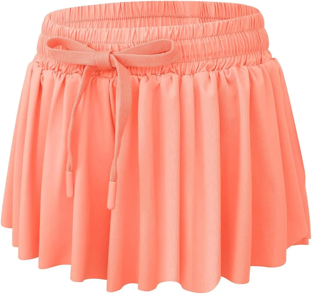 Girls Athletic Flowy Shorts with Spandex Liner 2-in-1 Kids Butterfly Short for Running,Sports,Fitness,Tennis