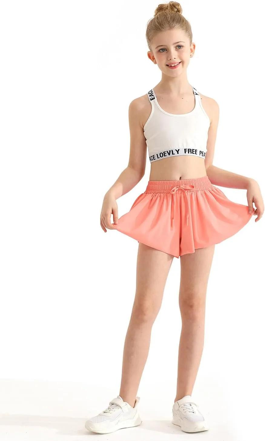 Girls Athletic Flowy Shorts with Spandex Liner 2-in-1 Kids Butterfly Short for Running,Sports,Fitness,Tennis
