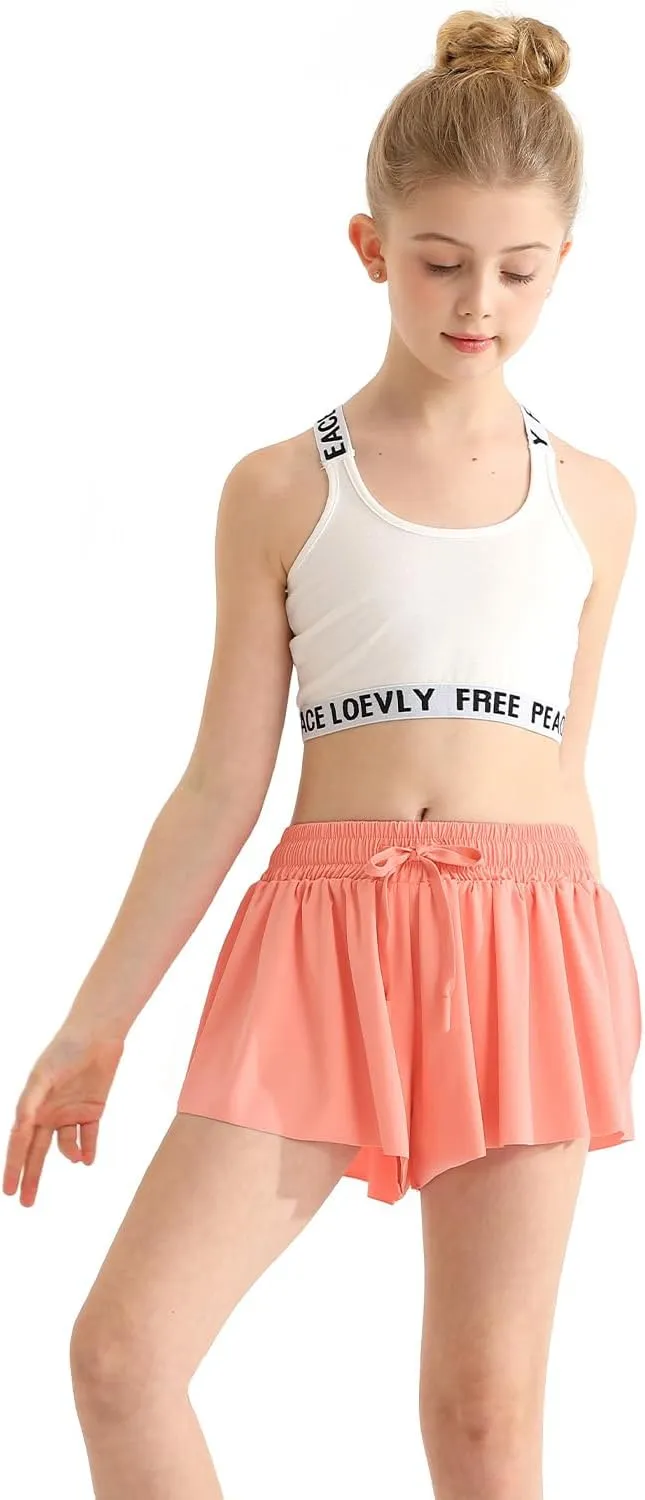 Girls Athletic Flowy Shorts with Spandex Liner 2-in-1 Kids Butterfly Short for Running,Sports,Fitness,Tennis