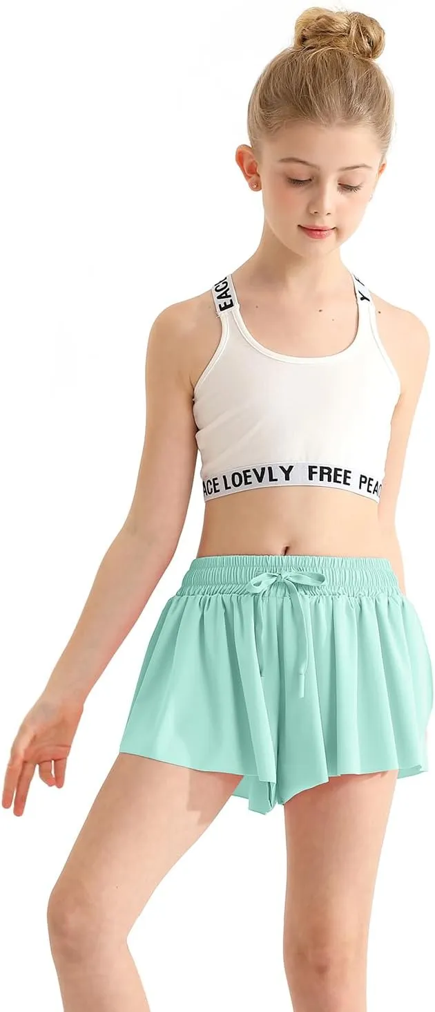 Girls Athletic Flowy Shorts with Spandex Liner 2-in-1 Kids Butterfly Short for Running,Sports,Fitness,Tennis