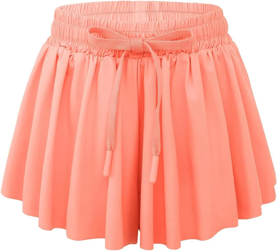 Girls Athletic Flowy Shorts with Spandex Liner 2-in-1 Kids Butterfly Short for Running,Sports,Fitness,Tennis
