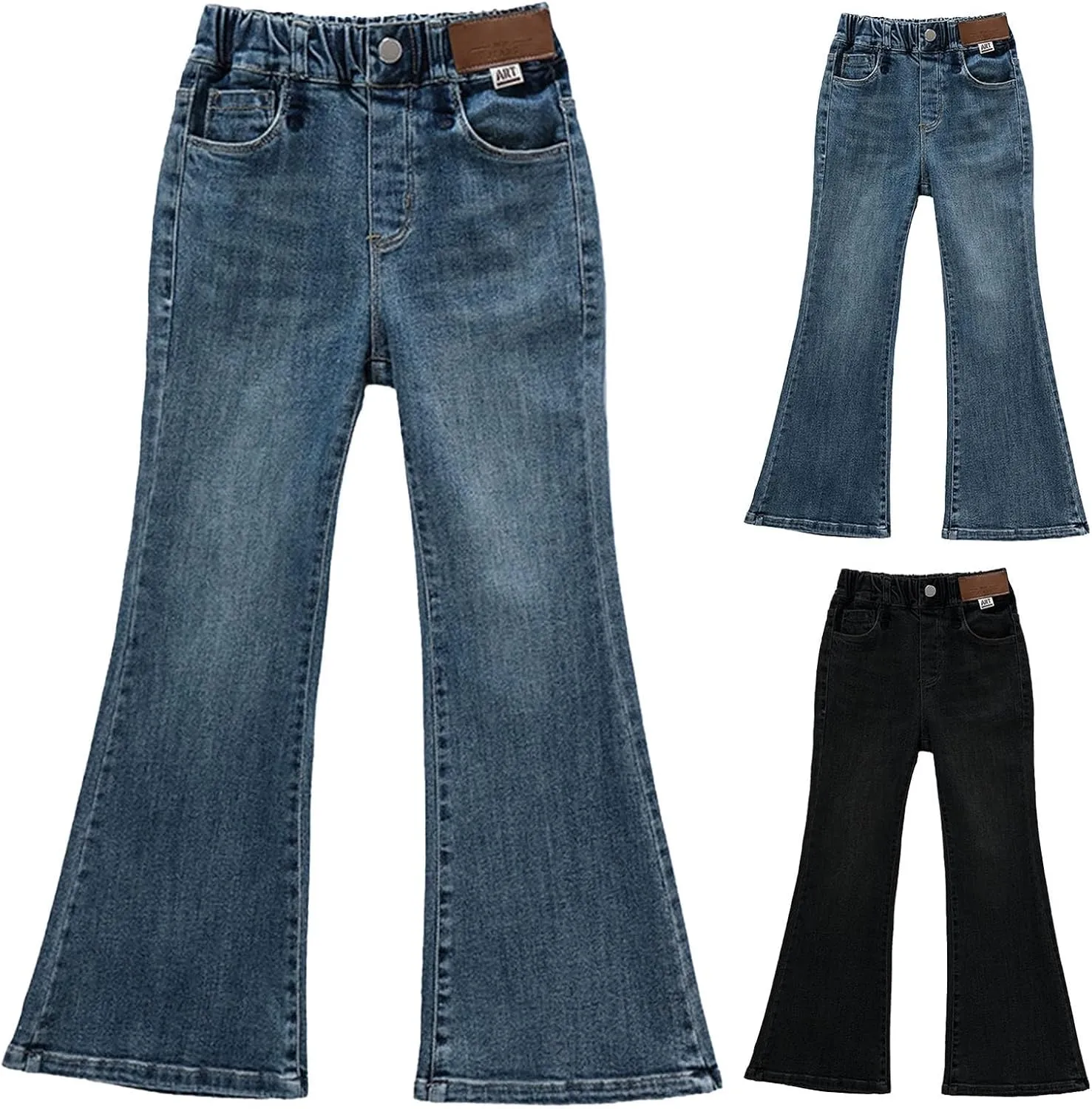 Girls High Waist Jeans Child Girl Skinny Slim Fit Jeans Black Jeans Flare Jeans Kids Trendy Stretchy Denim Pants