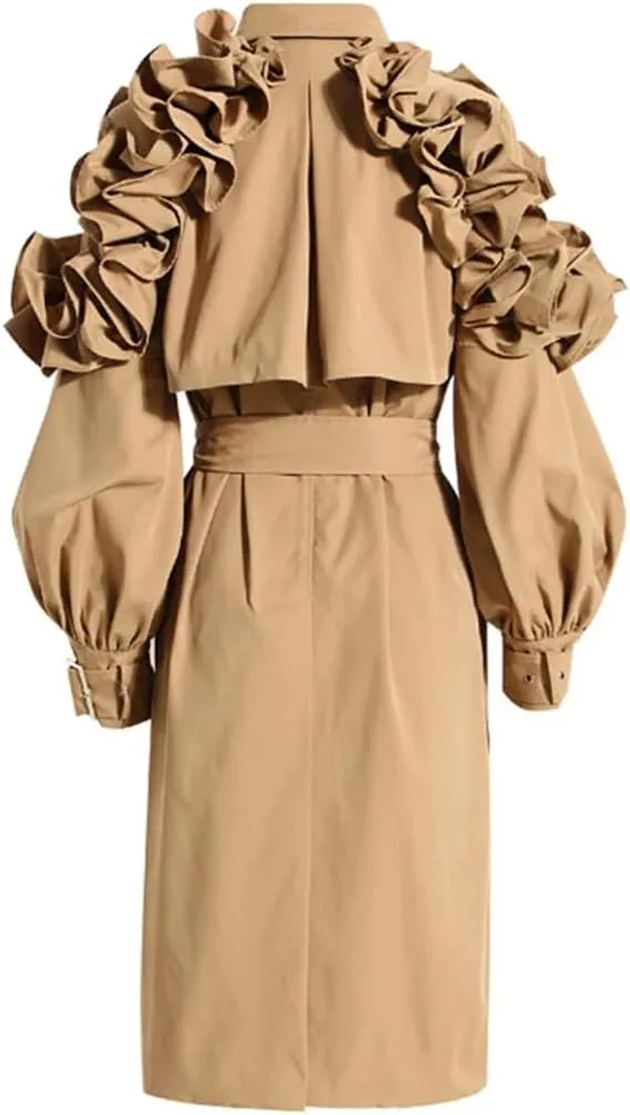 Hdhdeueh Women Vintage Button Long Trench Coat With Belt Solid Lapel Long Sleeves Classic Outerwear