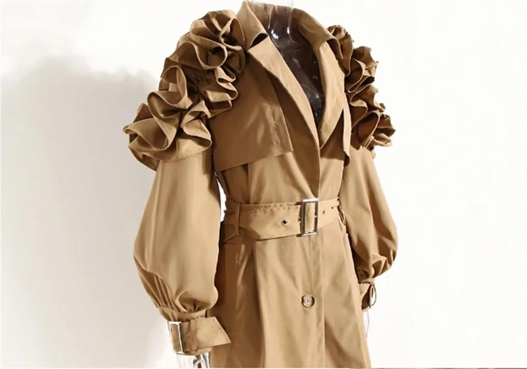 Hdhdeueh Women Vintage Button Long Trench Coat With Belt Solid Lapel Long Sleeves Classic Outerwear