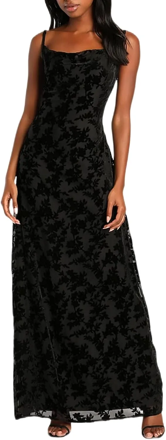 hibshaby Black Maxi Dress for Women Cami Maxi Dress Romantic Sleeveless Bodycon Dresses Elegant Large