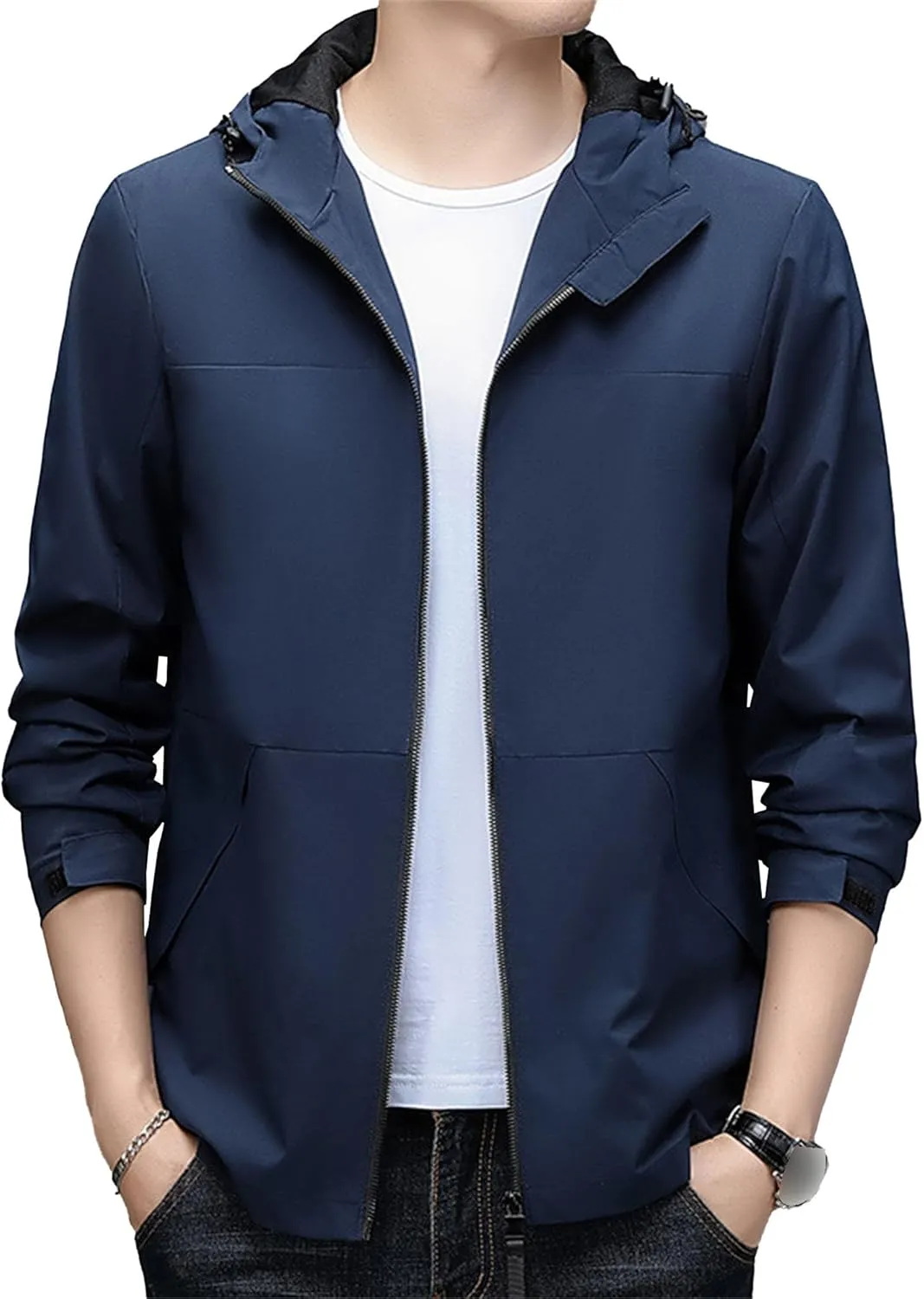 JEShifangjiusu Men Waterproof Breathable Hooded Jacket Raincoat Waterproof Rain Lightweight Running Windbreaker Outdoor Coat