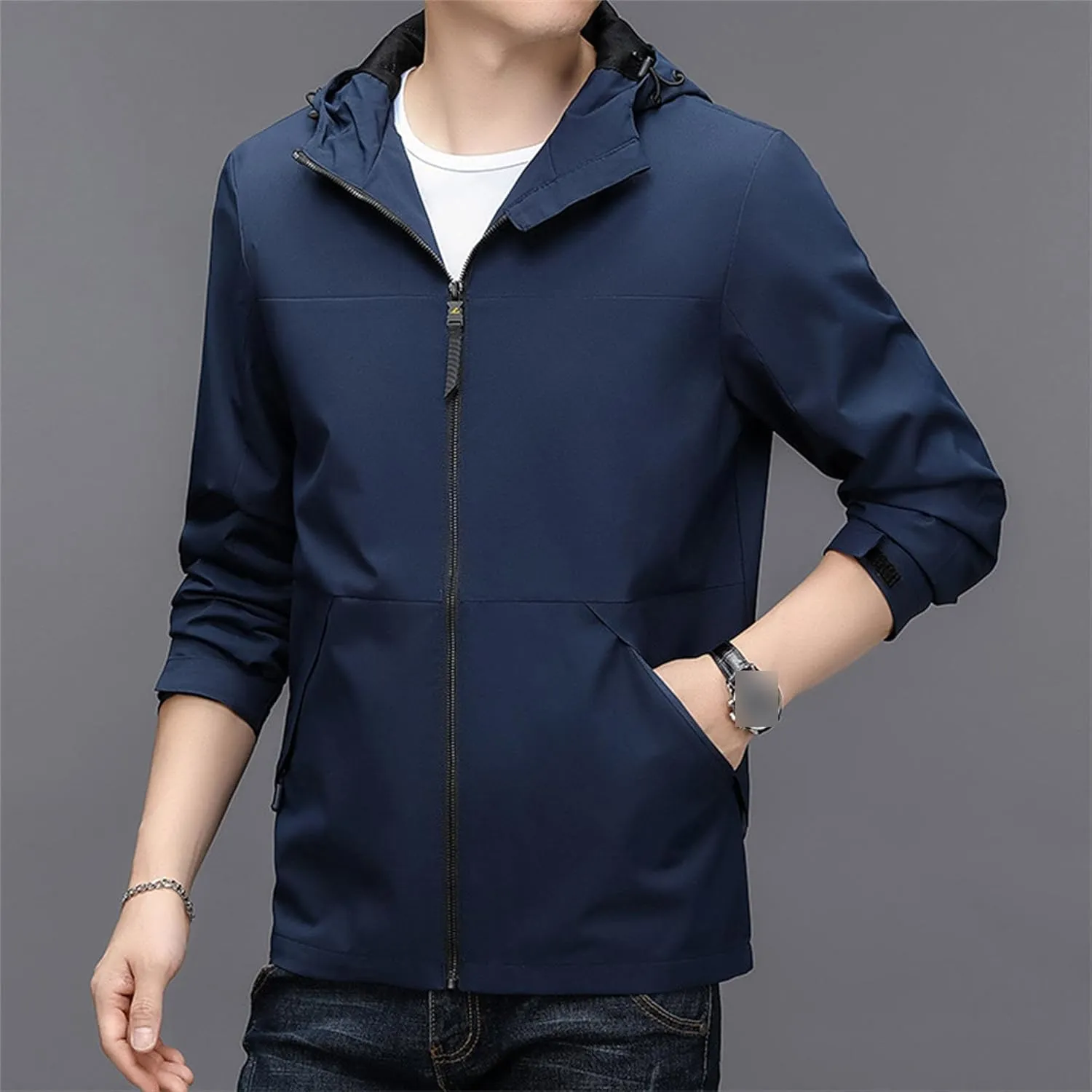 JEShifangjiusu Men Waterproof Breathable Hooded Jacket Raincoat Waterproof Rain Lightweight Running Windbreaker Outdoor Coat