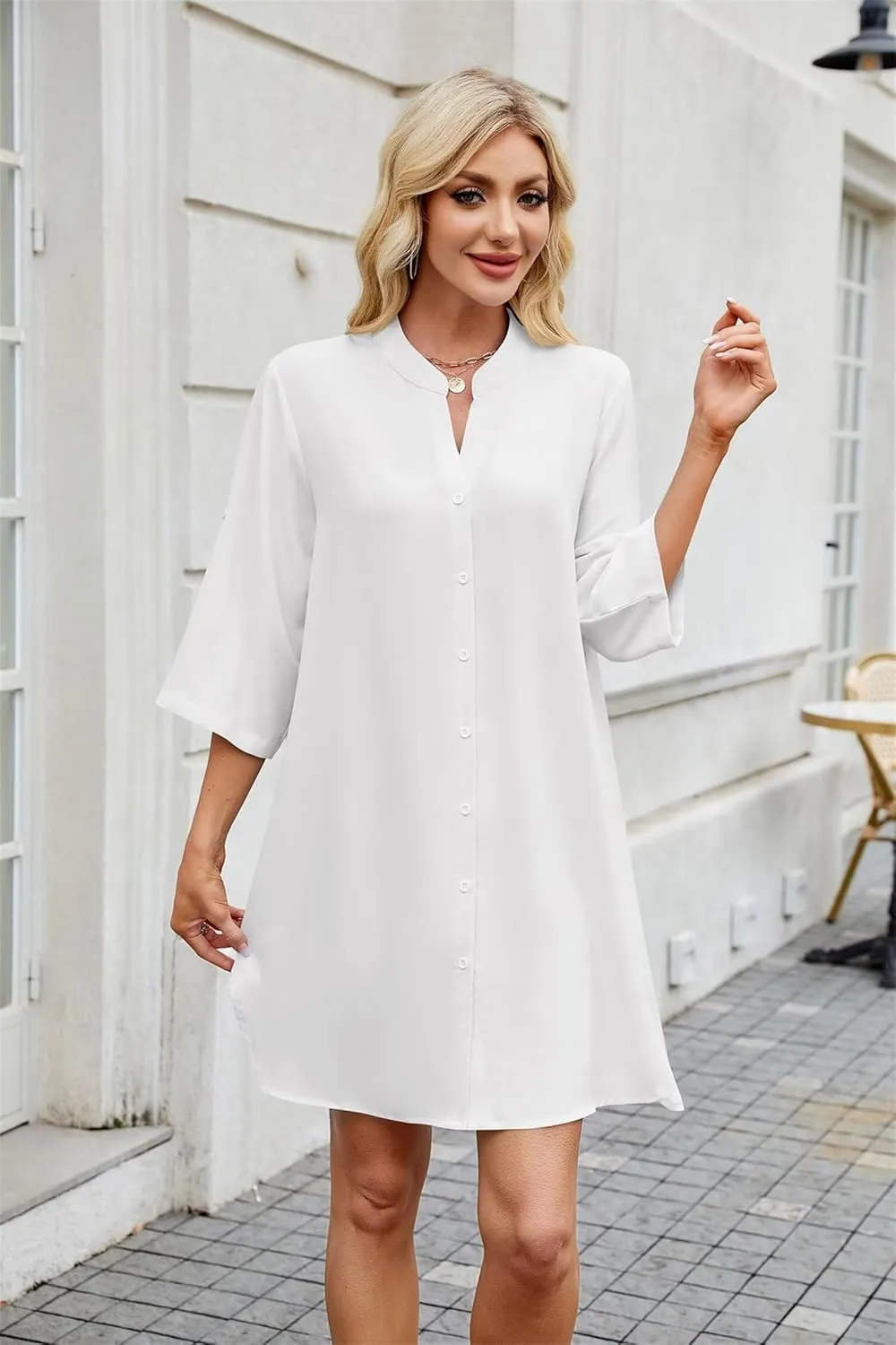 Loose Fit Shift Dress with Buttons for Women Long Sleeve Elegant Shirtdress - Casual and Elegant Design