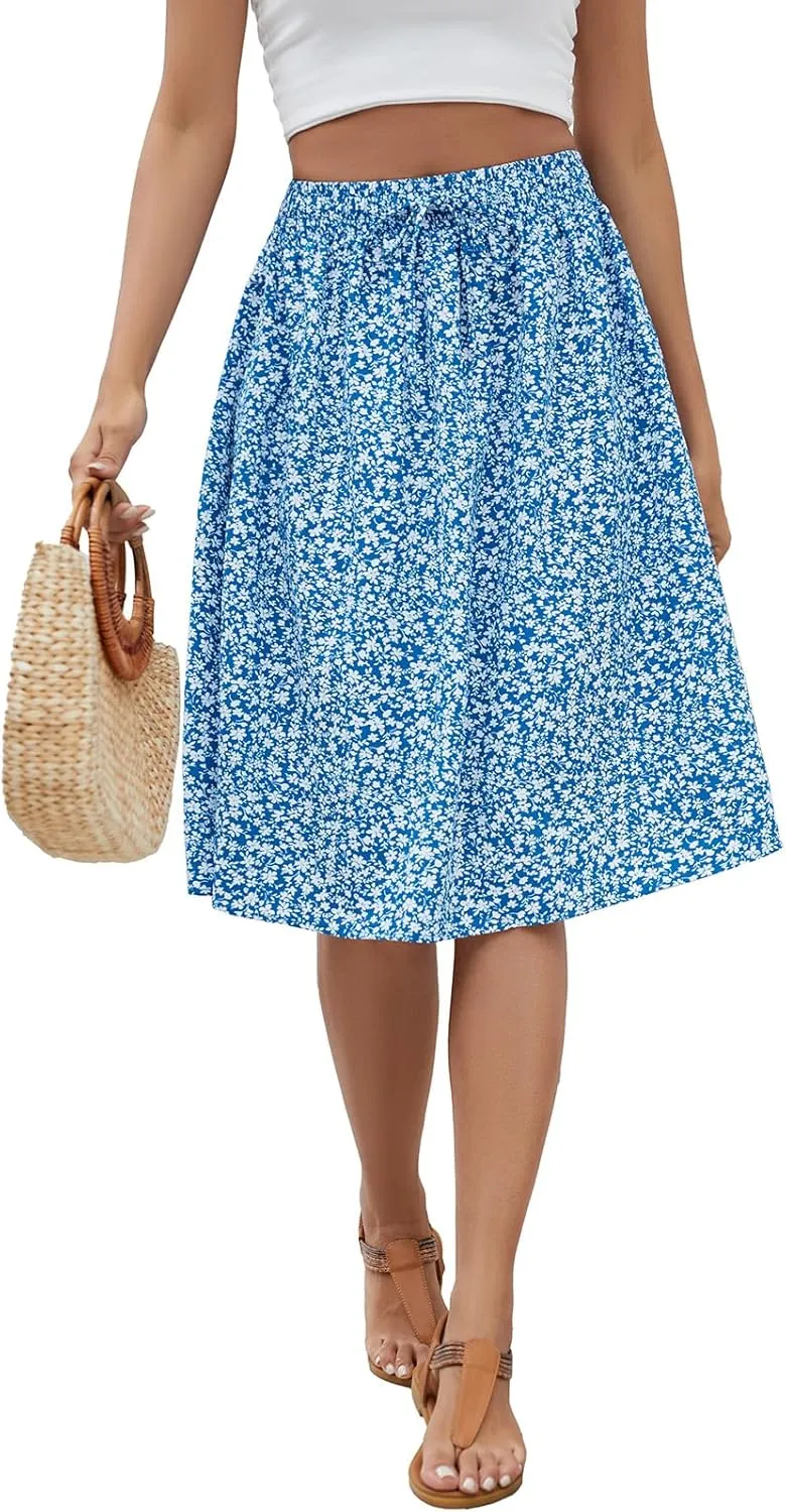 Lyrur Women's 2025 Trendy Summer Basic Midi Skirts with Pockets