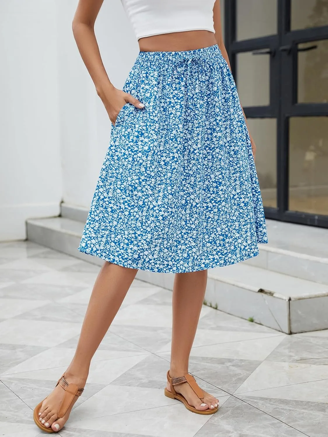 Lyrur Women's 2025 Trendy Summer Basic Midi Skirts with Pockets