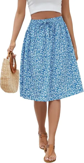 Lyrur Women's 2025 Trendy Summer Basic Midi Skirts with Pockets