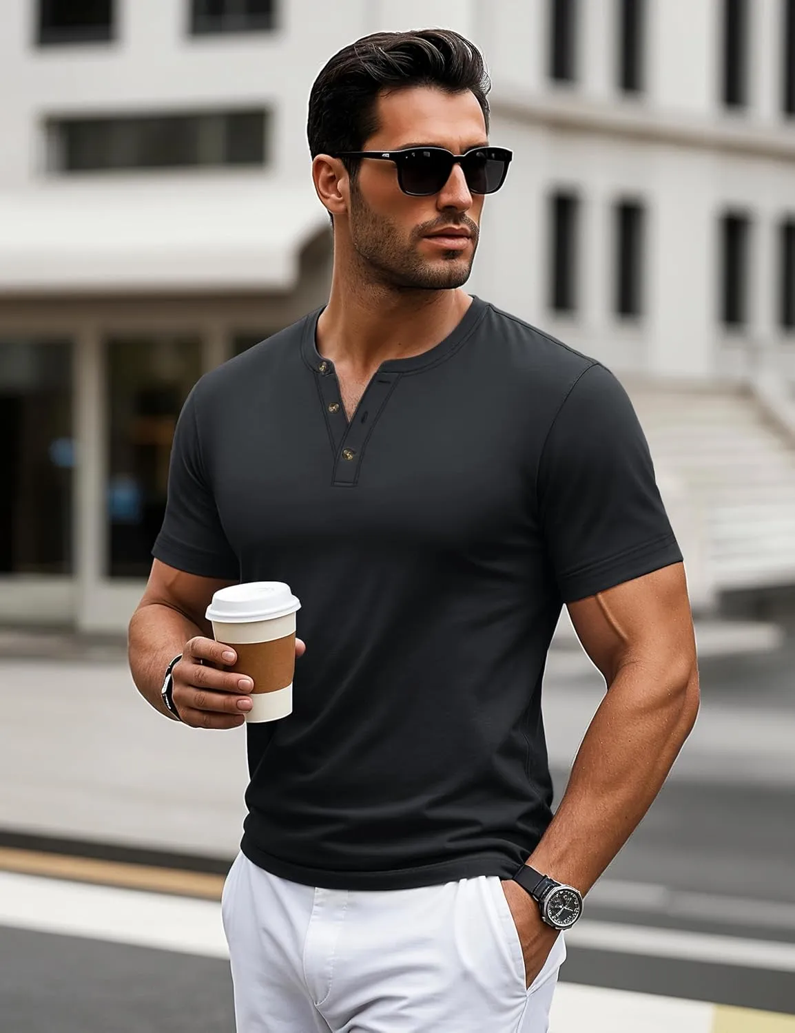 MAGCOMSEN Men's Henley Short Sleeve Shirt Cotton Lightweight 3 Button Tops Vintage Casual Summer Shirt Soft Fashion