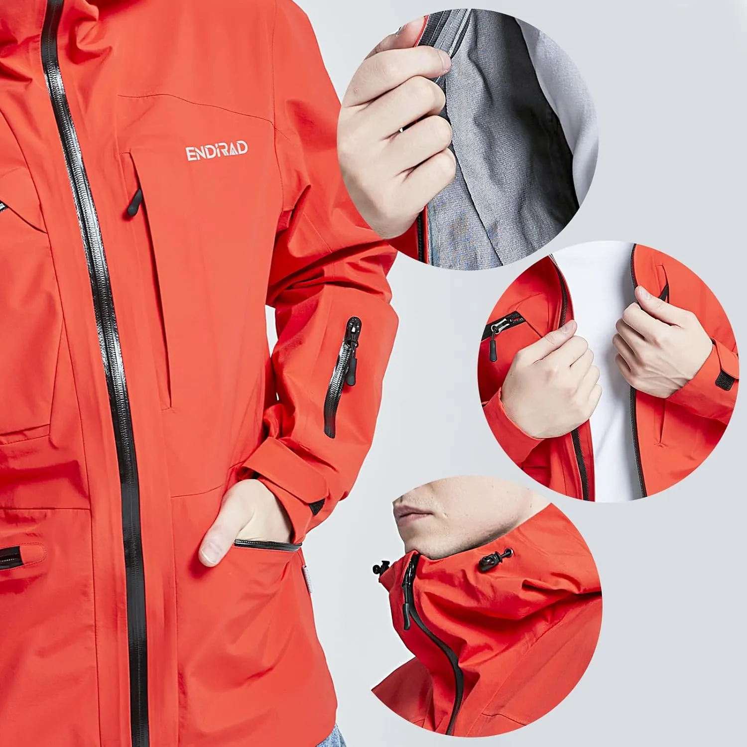 Men Waterproof Hooded Rain Jacket, Windbreaker Lightweight Breathable Packable Raincoat for Outdoor, Camping, Hiking