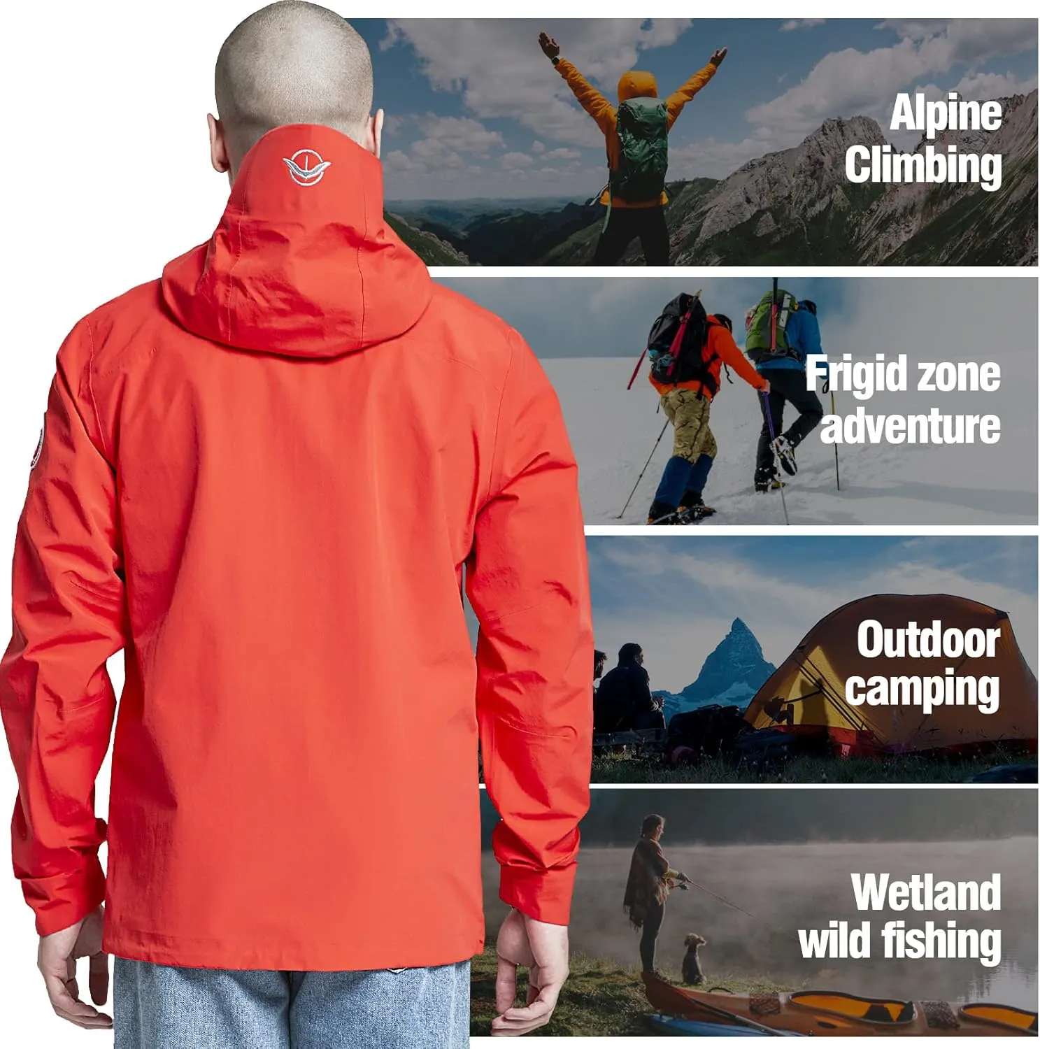 Men Waterproof Hooded Rain Jacket, Windbreaker Lightweight Breathable Packable Raincoat for Outdoor, Camping, Hiking