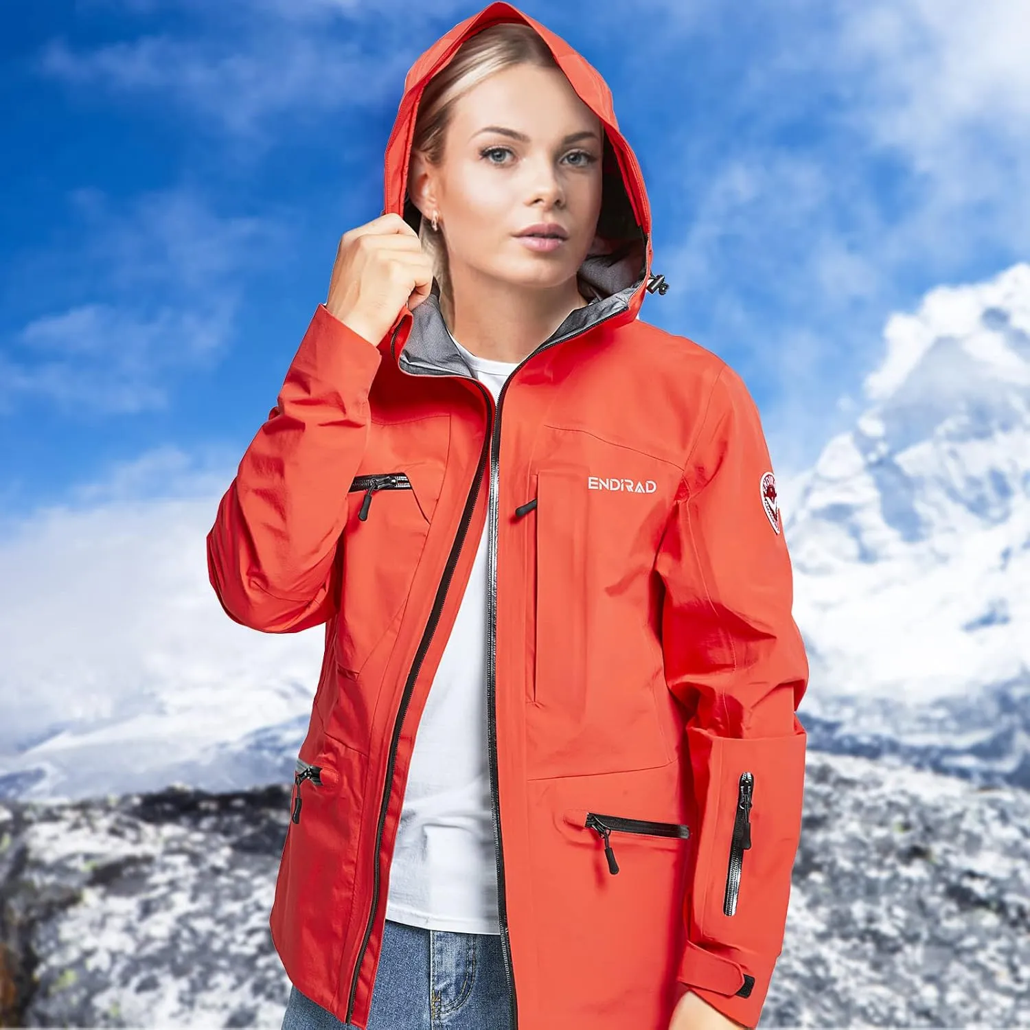 Men Waterproof Hooded Rain Jacket, Windbreaker Lightweight Breathable Packable Raincoat for Outdoor, Camping, Hiking