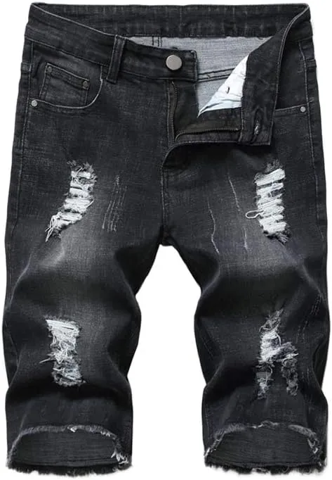 Men's Distressed Stretchy Jean Shorts
