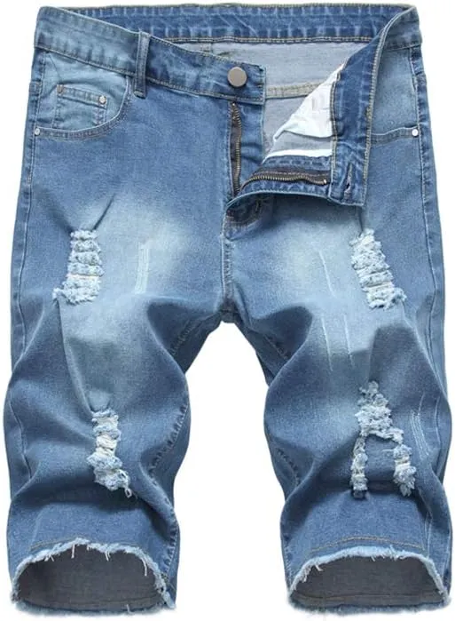 Men's Distressed Stretchy Jean Shorts