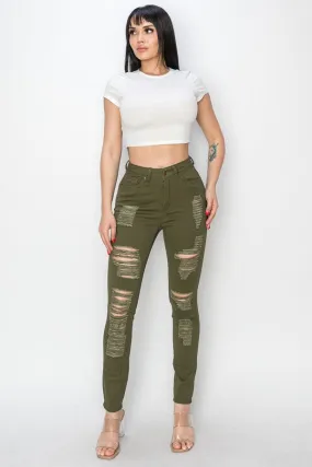 Olive Ripped & Stretchy Jeans