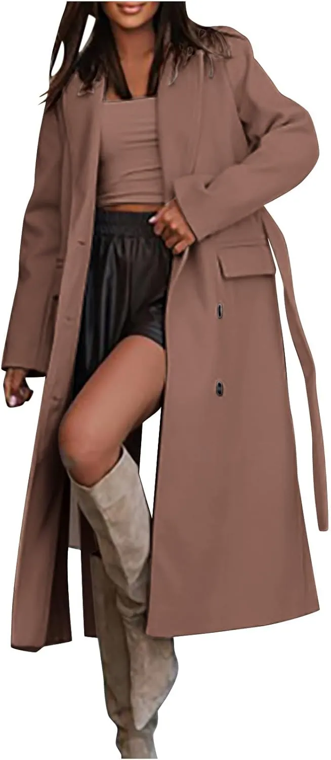 Overcoat for Women Open Front Knitted Sweater Winter Warm Outerwear Classic Lapel Overcoats Fashion Trench Coats