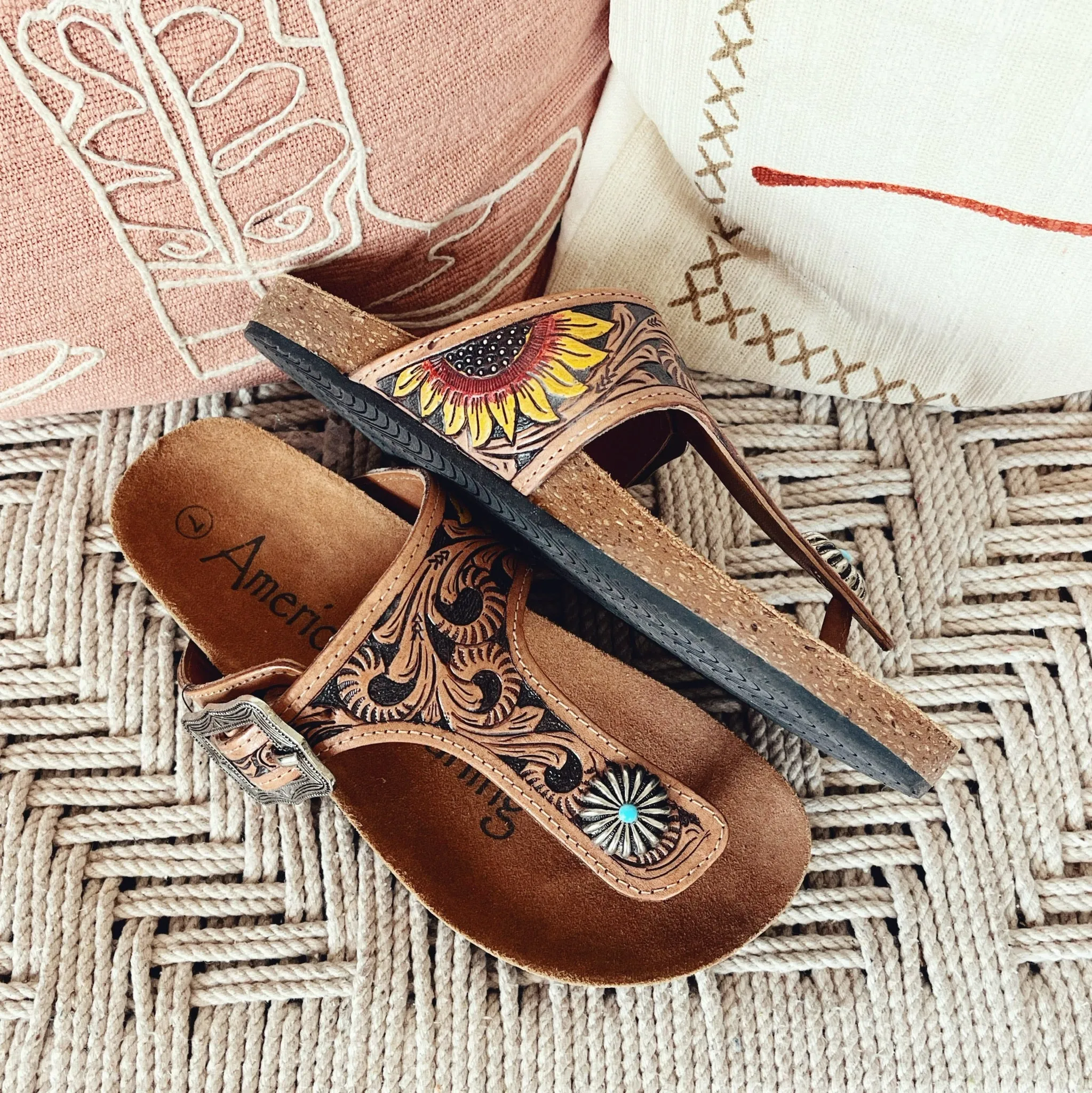 Sandy Creek Hand Tooled Leather Sandals