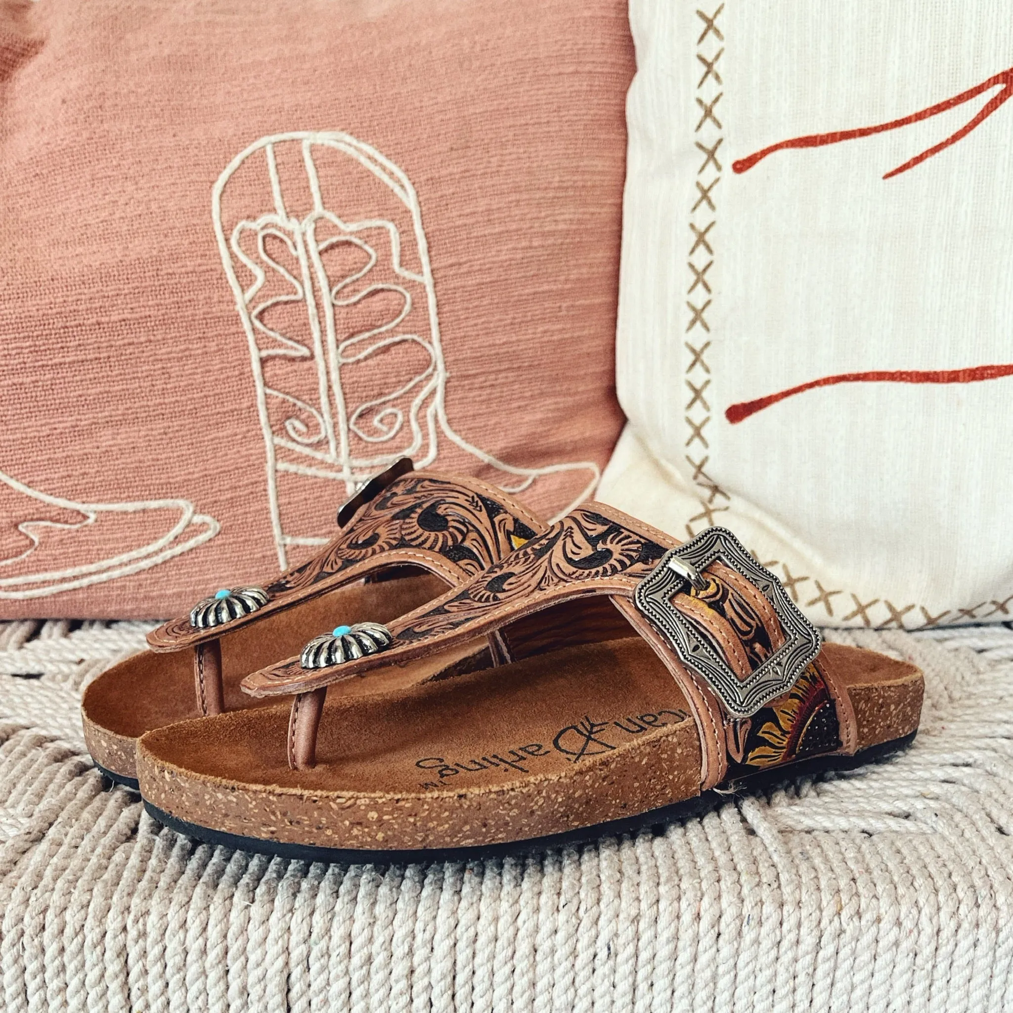 Sandy Creek Hand Tooled Leather Sandals