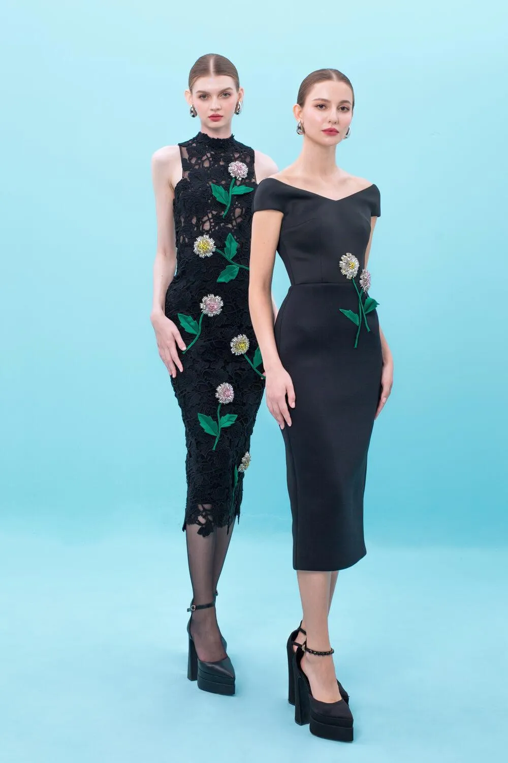 Sevyn Pencil Embroidered Lace Midi Dress