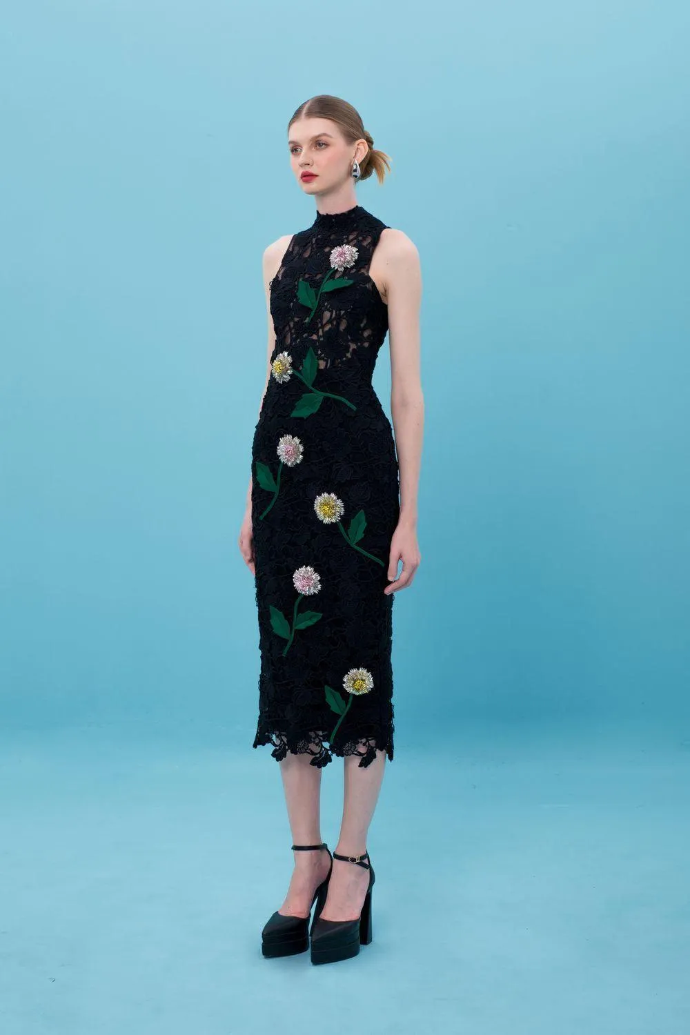 Sevyn Pencil Embroidered Lace Midi Dress