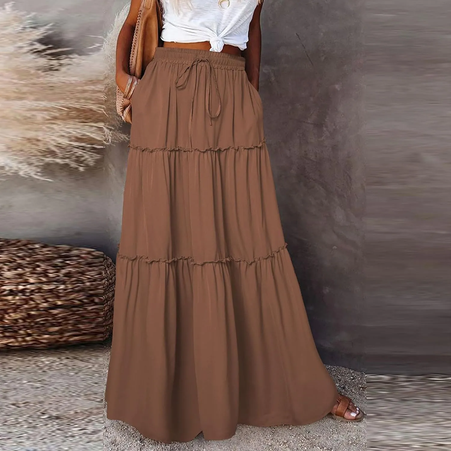 Solid Color Skirts for Women, Maxi Beach Casual Vacation Elegantes Womens Skirts
