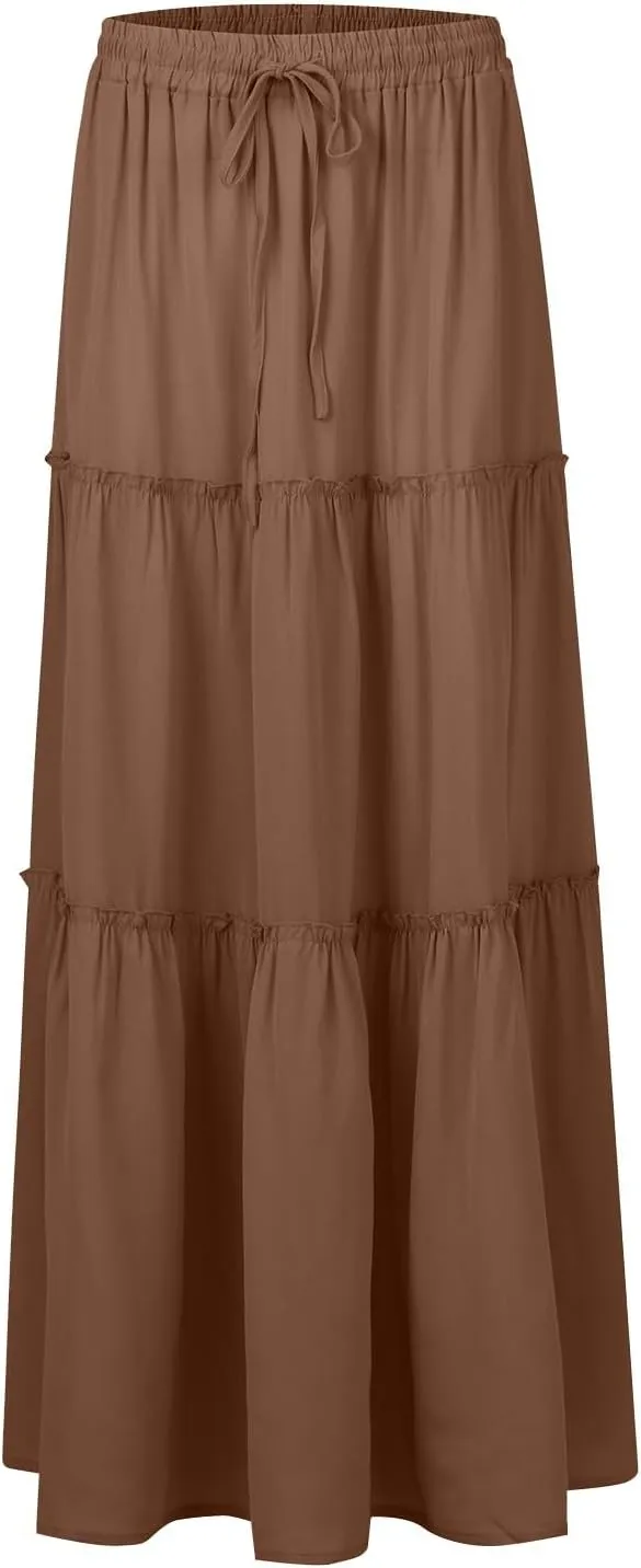 Solid Color Skirts for Women, Maxi Beach Casual Vacation Elegantes Womens Skirts