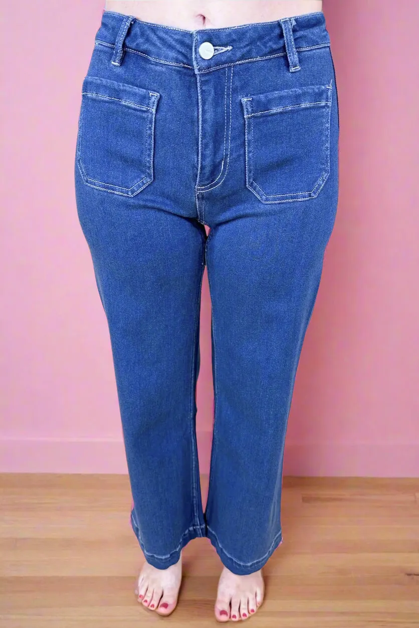 Stretchy Dark Wash High Rise Patch Pocket Mica Jeans
