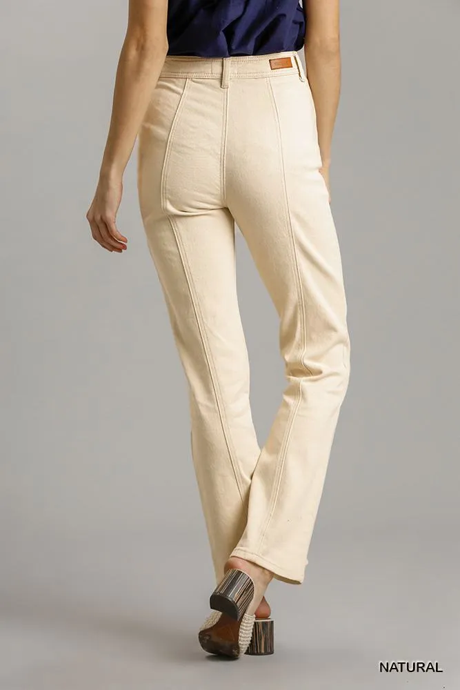 Stylish Panel Straight Cut Pants Denim Jeans With Pockets