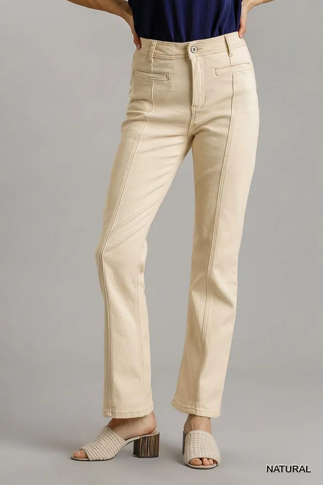 Stylish Panel Straight Cut Pants Denim Jeans With Pockets