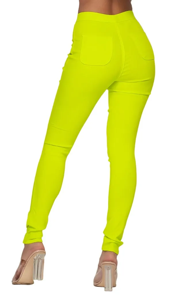 Super High Waisted Stretchy Skinny Jeans - Neon Yellow