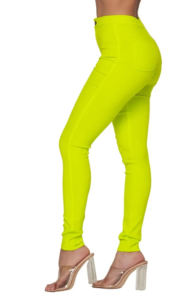 Super High Waisted Stretchy Skinny Jeans - Neon Yellow