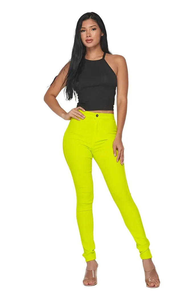 Super High Waisted Stretchy Skinny Jeans - Neon Yellow