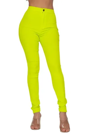 Super High Waisted Stretchy Skinny Jeans - Neon Yellow