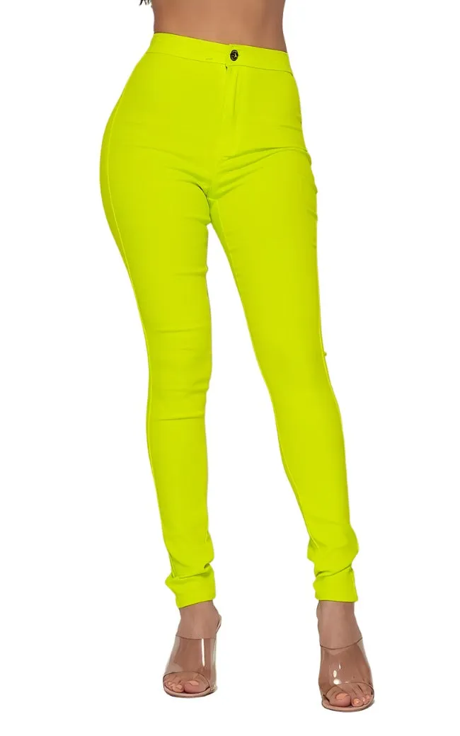 Super High Waisted Stretchy Skinny Jeans - Neon Yellow