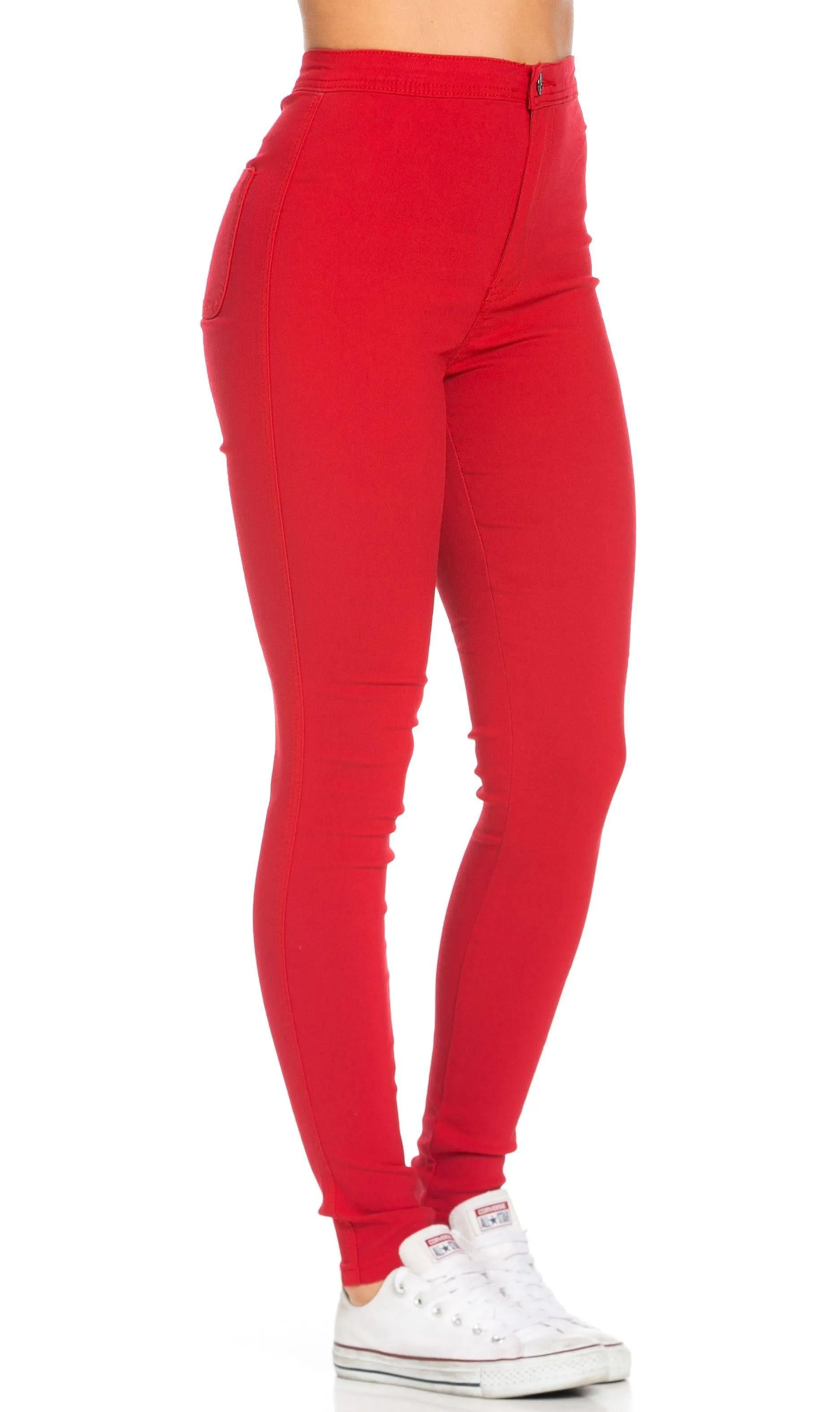 Super High Waisted Stretchy Skinny Jeans - Red