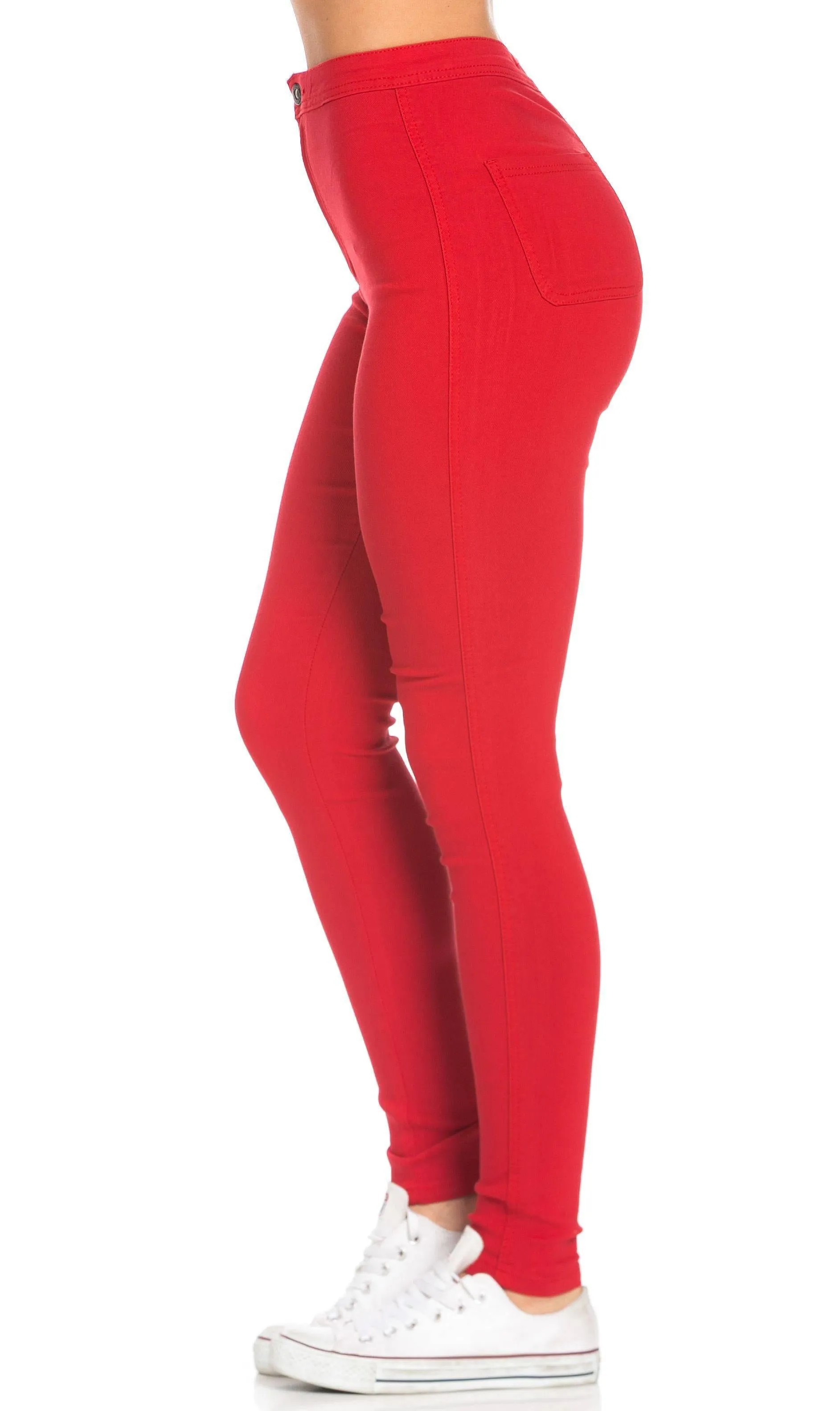 Super High Waisted Stretchy Skinny Jeans - Red