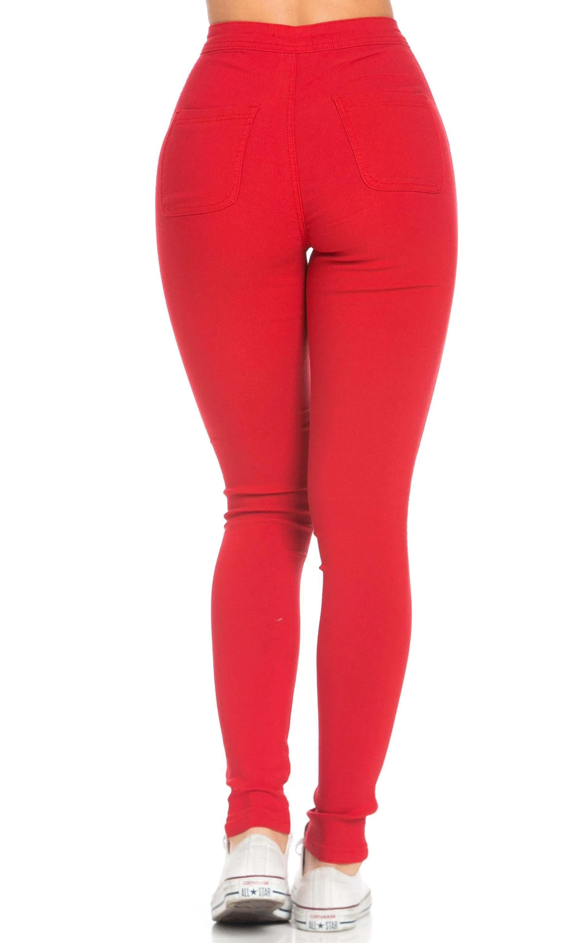 Super High Waisted Stretchy Skinny Jeans - Red